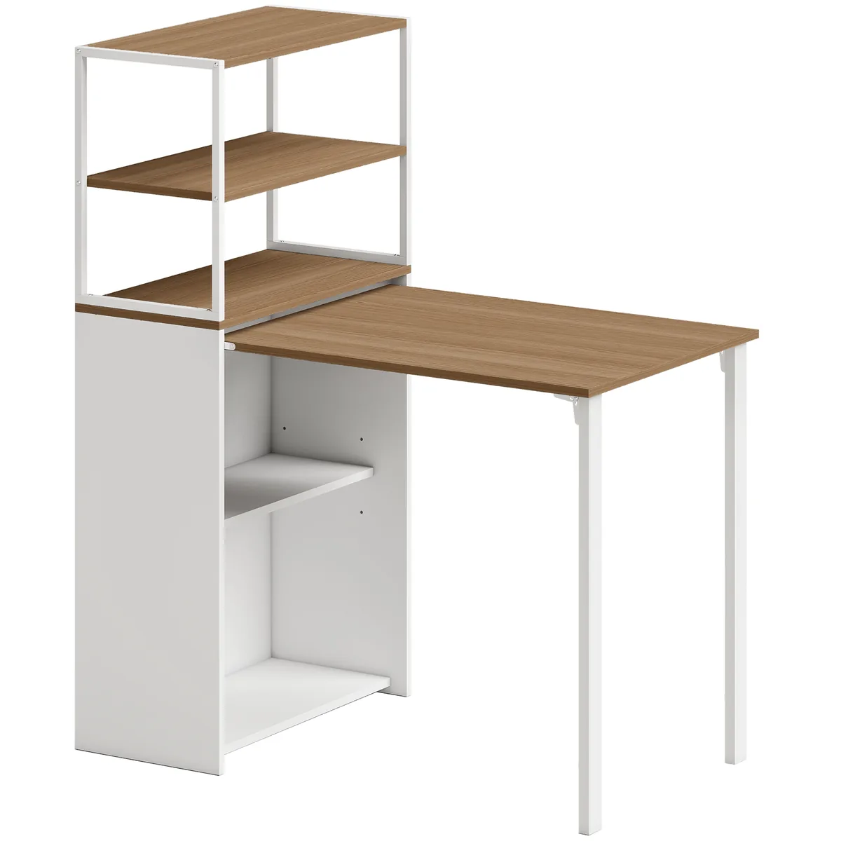 Birou Pliant HOMCOM cu 4 Rafturi 105x60x127cm Lemn Natural