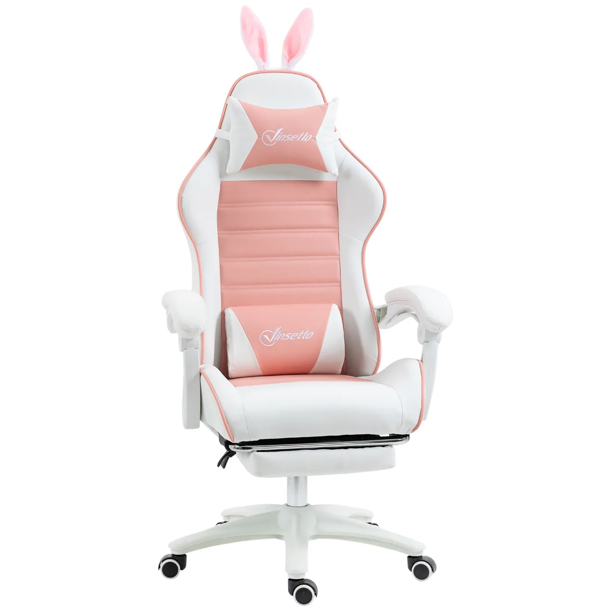 Scaun de Gaming Vinsetto Ergonomic Urechi Iepure Suport Picioare Extensibil Roz