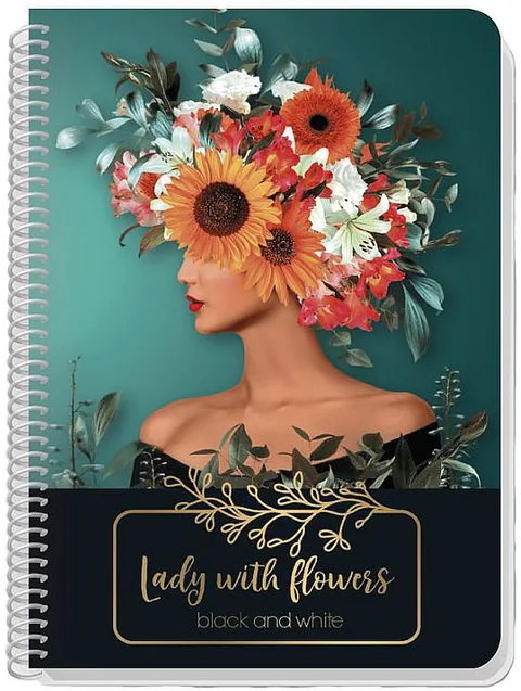 Caiet Black&White Lady With Flowers A4 60 Foi cu Spirala