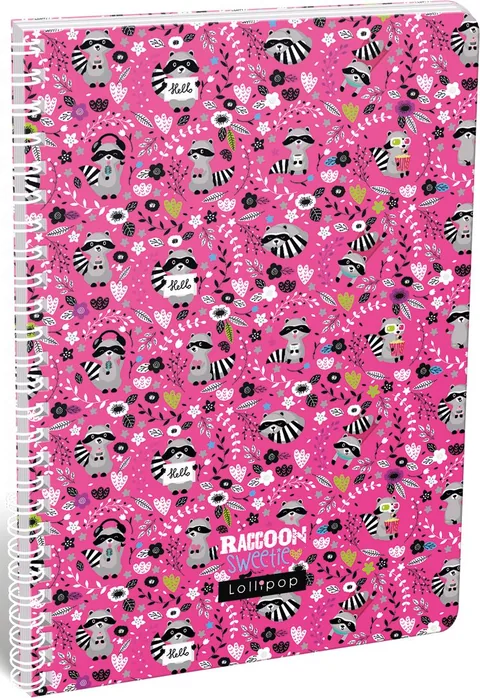 Caiet cu Spirala Lizzy Card Raccoon A4 70 Foi Randuri Largi
