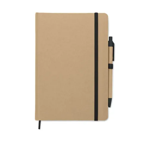 Caiet Midocean A5 Liniat Coperta Tare Carton Reciclat cu Curea Elastica si Pix
