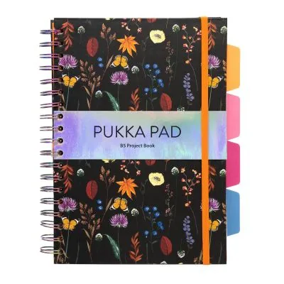 Caiet Pukka Pad Bloom B5 Dictando 200 File cu Spira Separatoare Multicolor