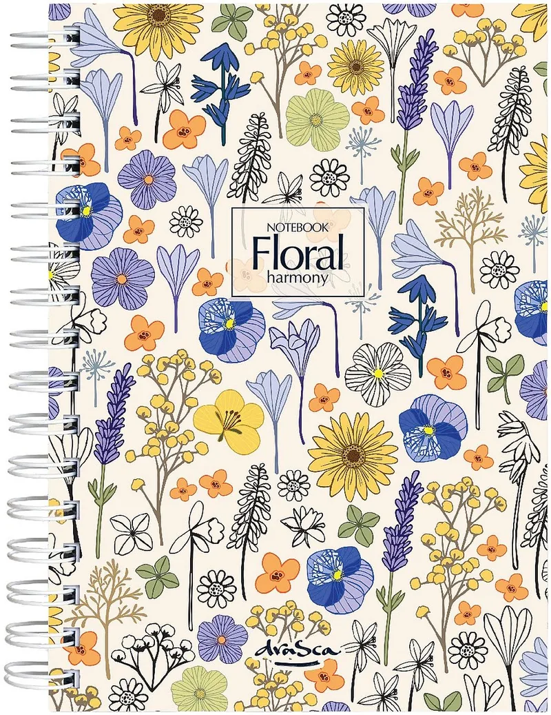 Caiet Spiralat Drasca Floral Harmony A5 120 Coli Fundal Alb
