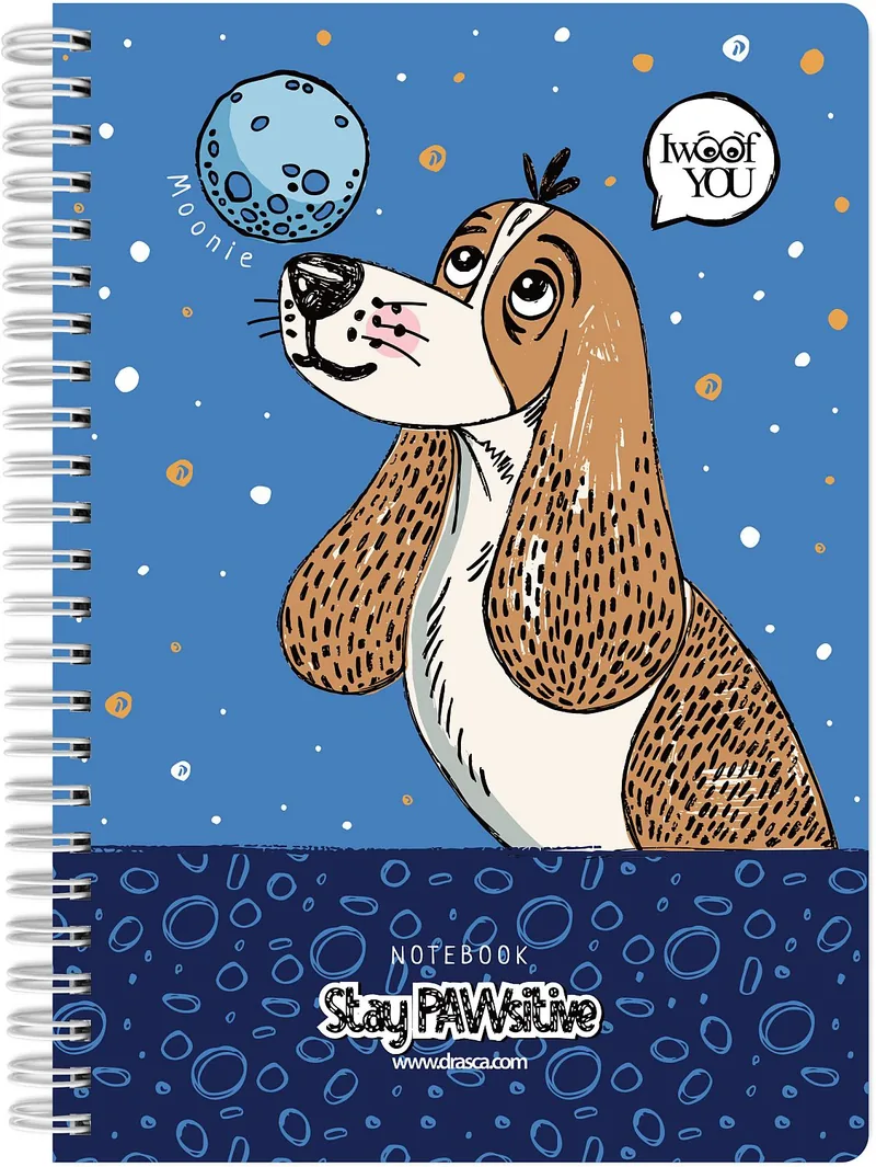 Caiet Spiralat Drasca Stay PAWsitive Moonie A5 80 Coli Linii Largi