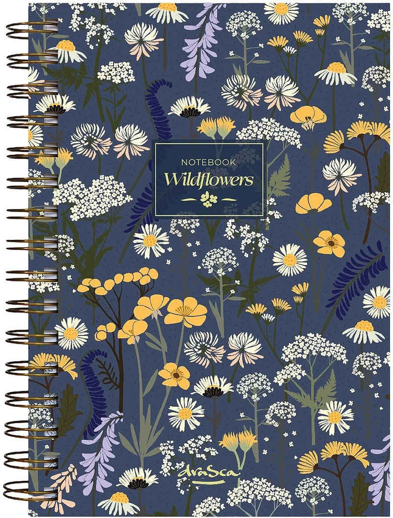 Caiet Spiralat Drasca Wildflowers A5 120 Coli Fundal Albastru