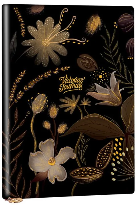 Caiet Victorias Journals Florals A5 96 Foi Punctate Coperta Plastica Negru Auriu
