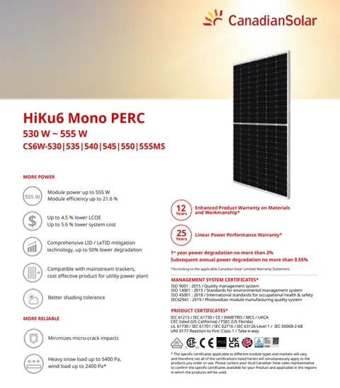 Canadian Solar HiKu6 Mono PERC CS6W-555MS 555W 1500V Cadru Argintiu