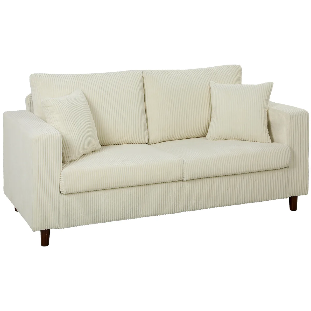 Canapea 2 Locuri Homcom Catifea cu Caneluri 170cm Crem