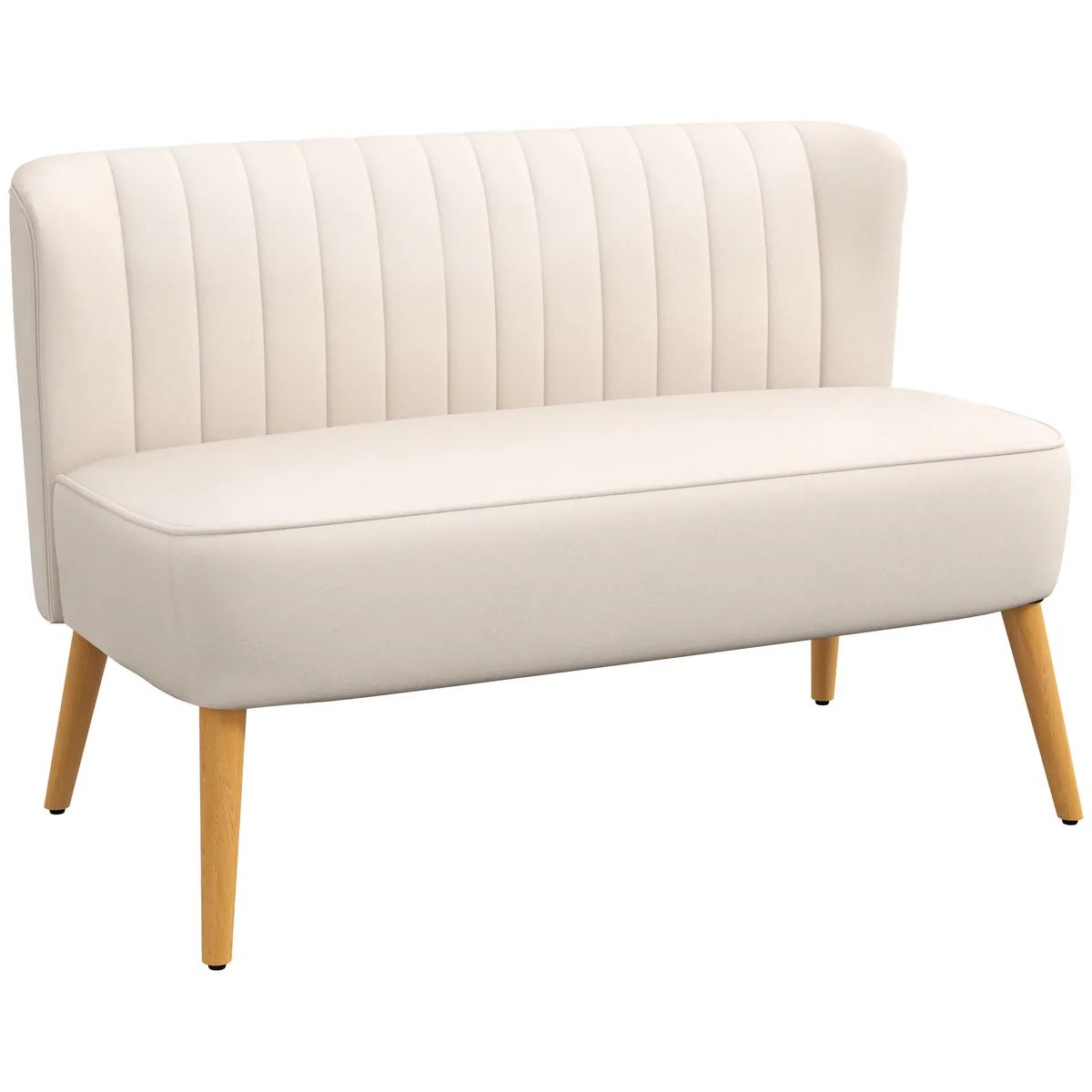 Canapea 2 Locuri Homcom Design Retro Picioare Lemn Crem 117cm
