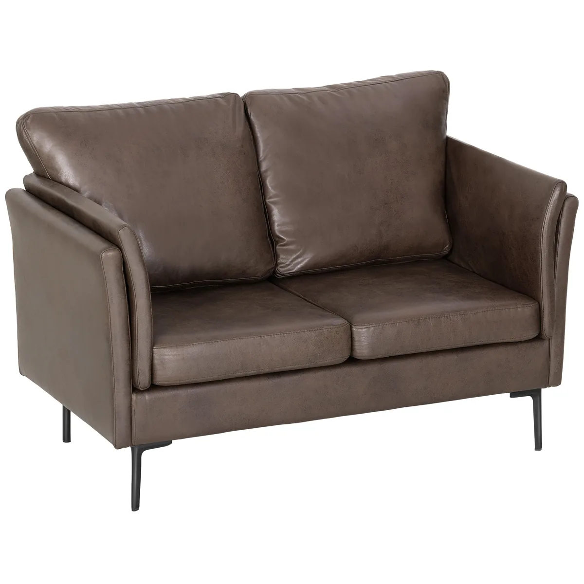 Canapea 2 Locuri Homcom Tesatura Efect Piele Maro Inchis 137x72x88cm