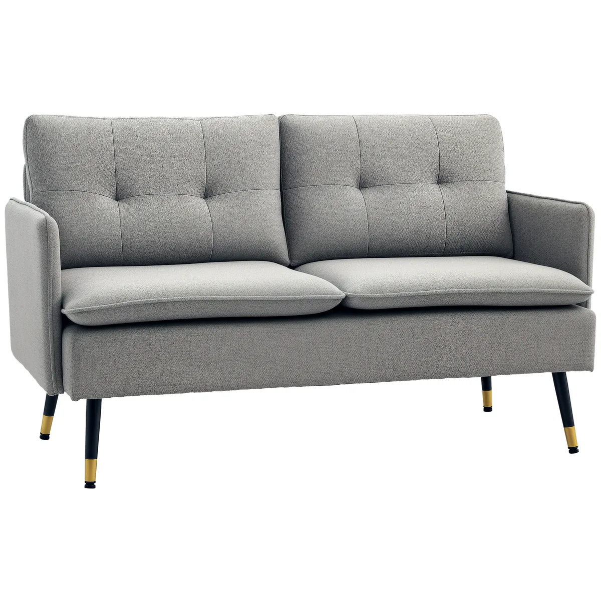 Canapea 2 Locuri Homcom Textil Perne Capitonate Picioare Otel 139x68x80cm Gri