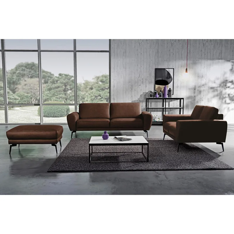 Canapea 2 Locuri Livetastic Piele Semi-Anilina Choco Picioare Metalice Negre