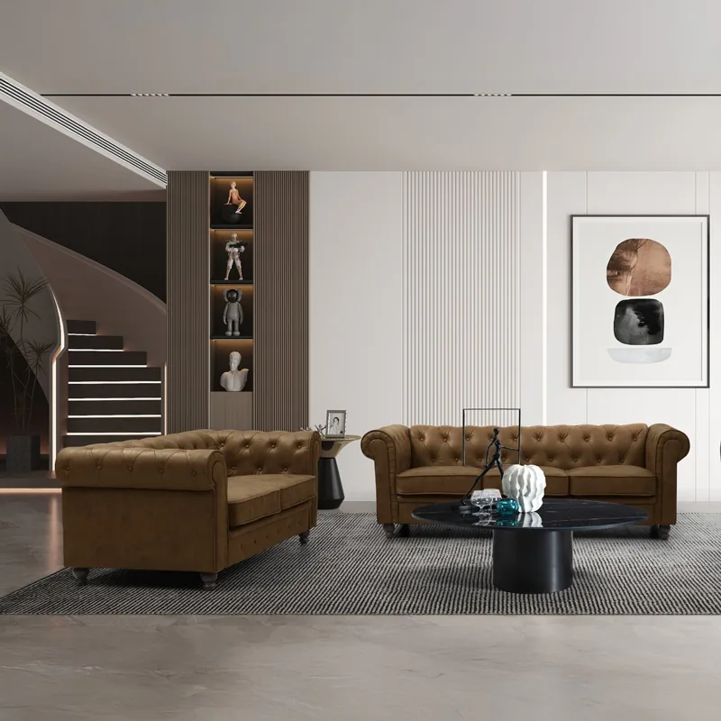 Canapea 2 Locuri Pako World Chesterfield Maro Antichizat 160x67x84cm - imagine 2