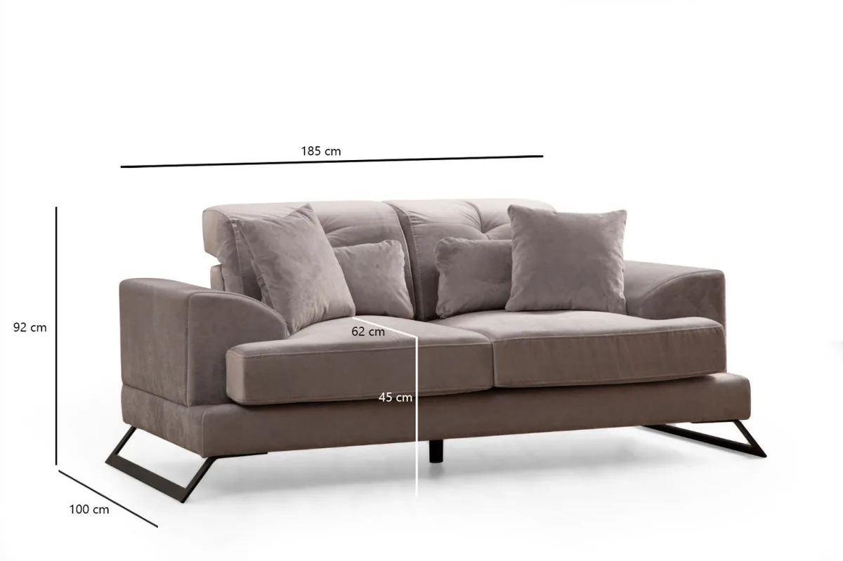 Canapea 2 Locuri Salvador Frido 185x100x92cm Gri Deschis - imagine 8