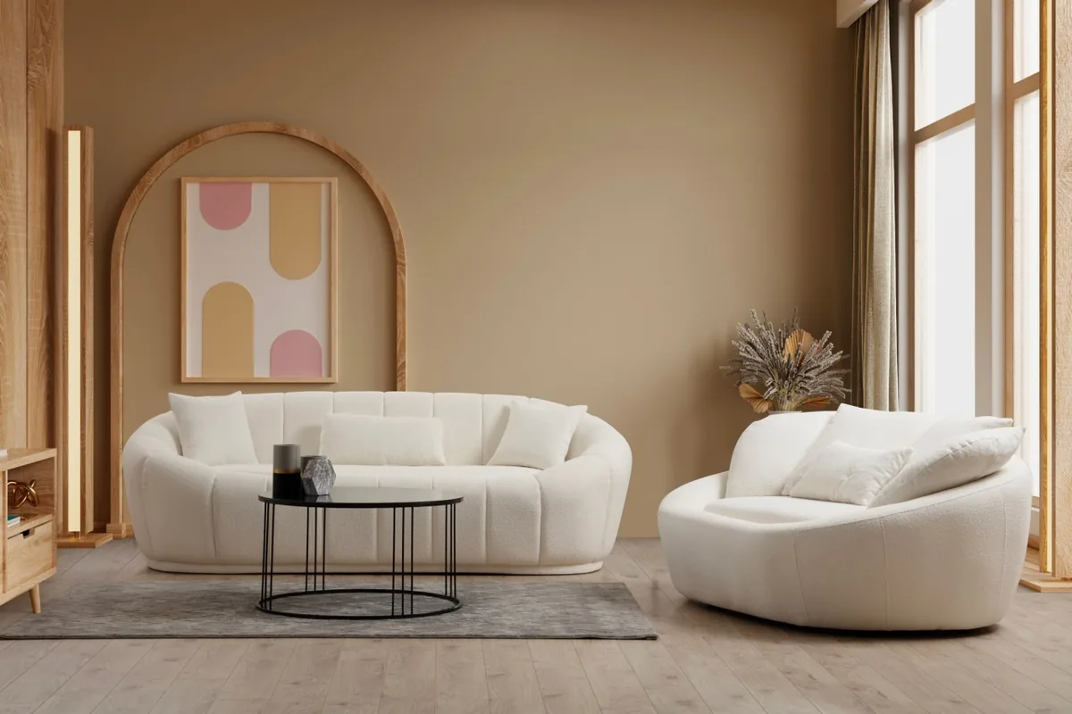 Canapea 2 Locuri Salvador Midye Crem 155x120x67cm - imagine 2