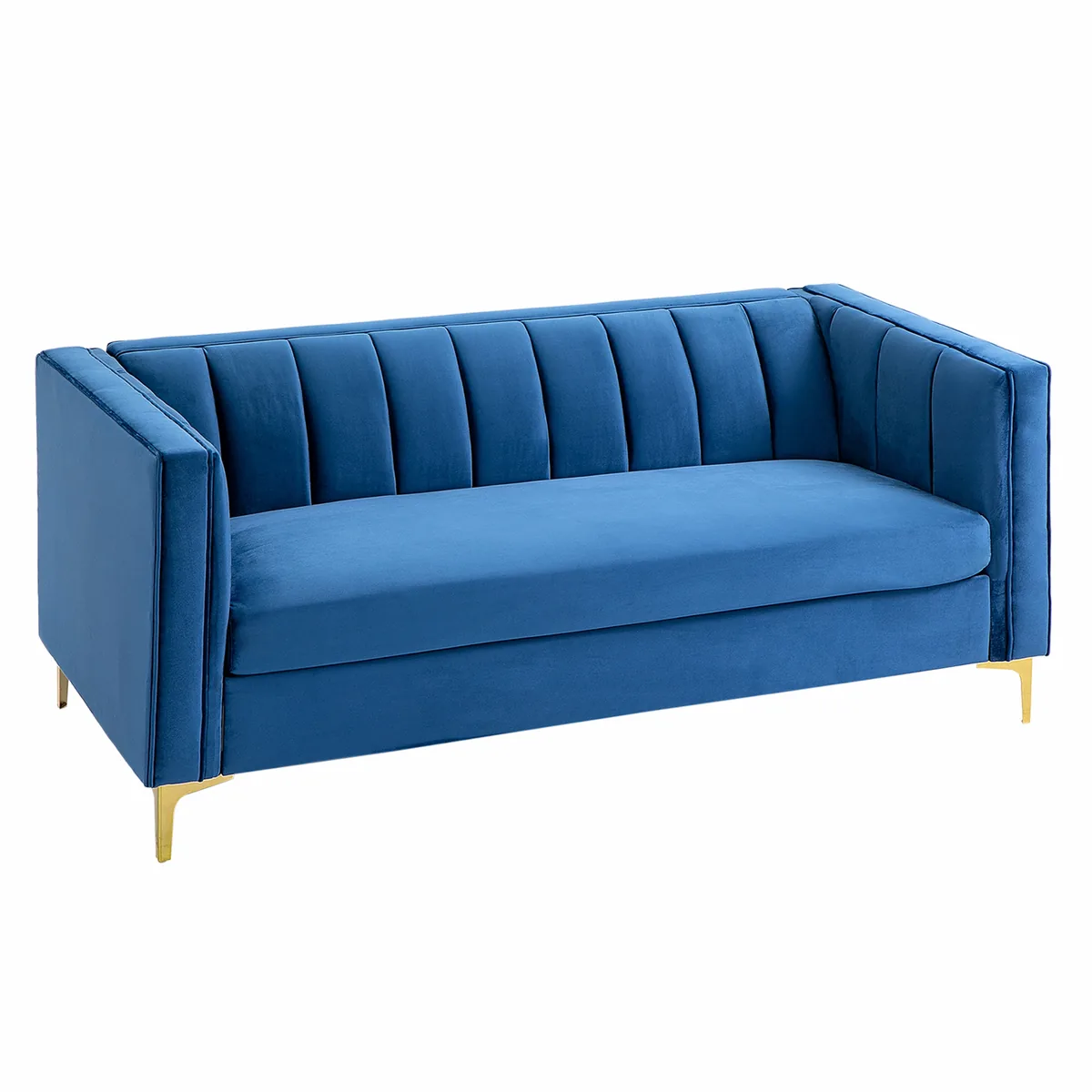 Canapea 3 Locuri Homcom Catifea Albastra 181x86x78cm Picioare Aurii