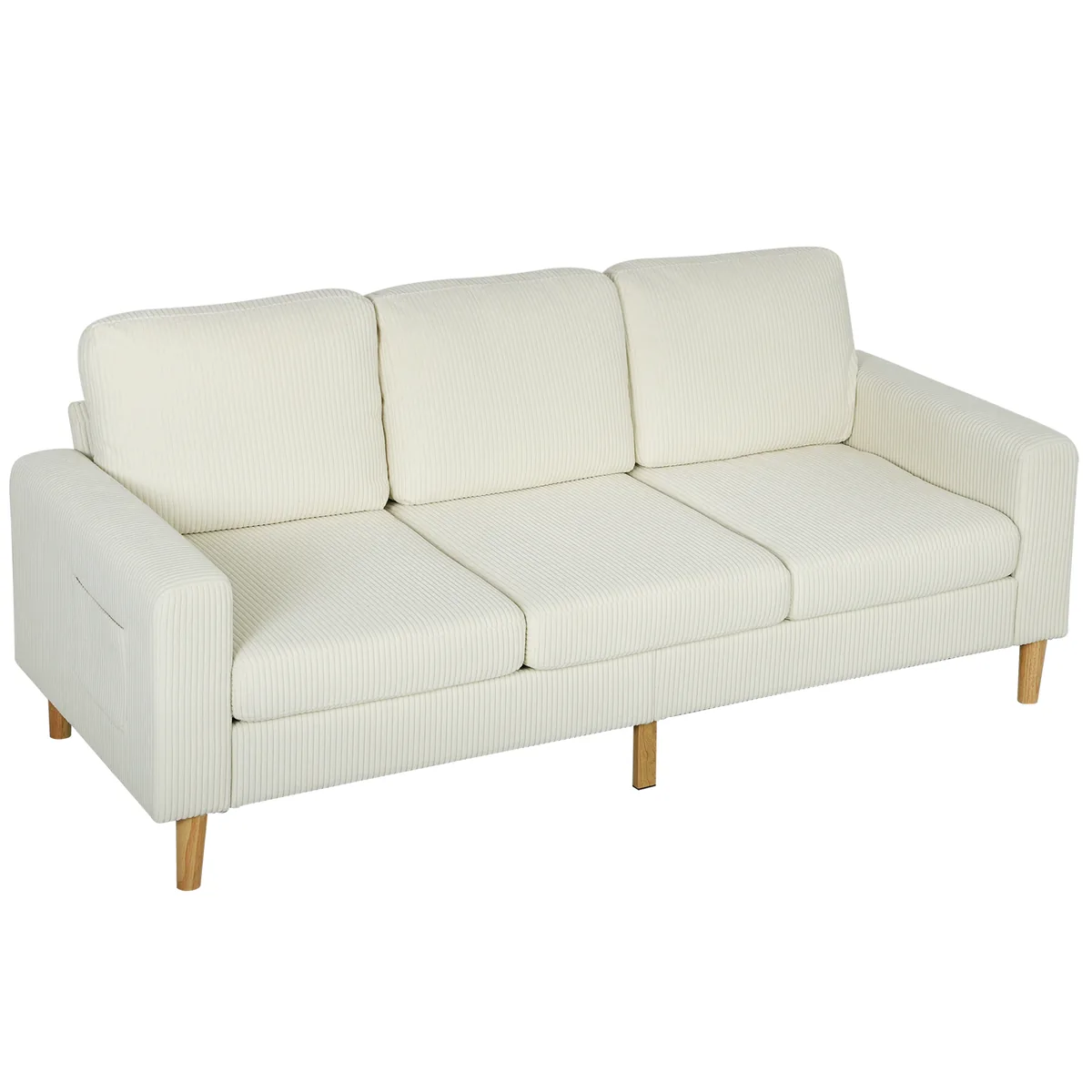 Canapea 3 Locuri Homcom Catifea Cofetata Bej 192x80x84.5cm