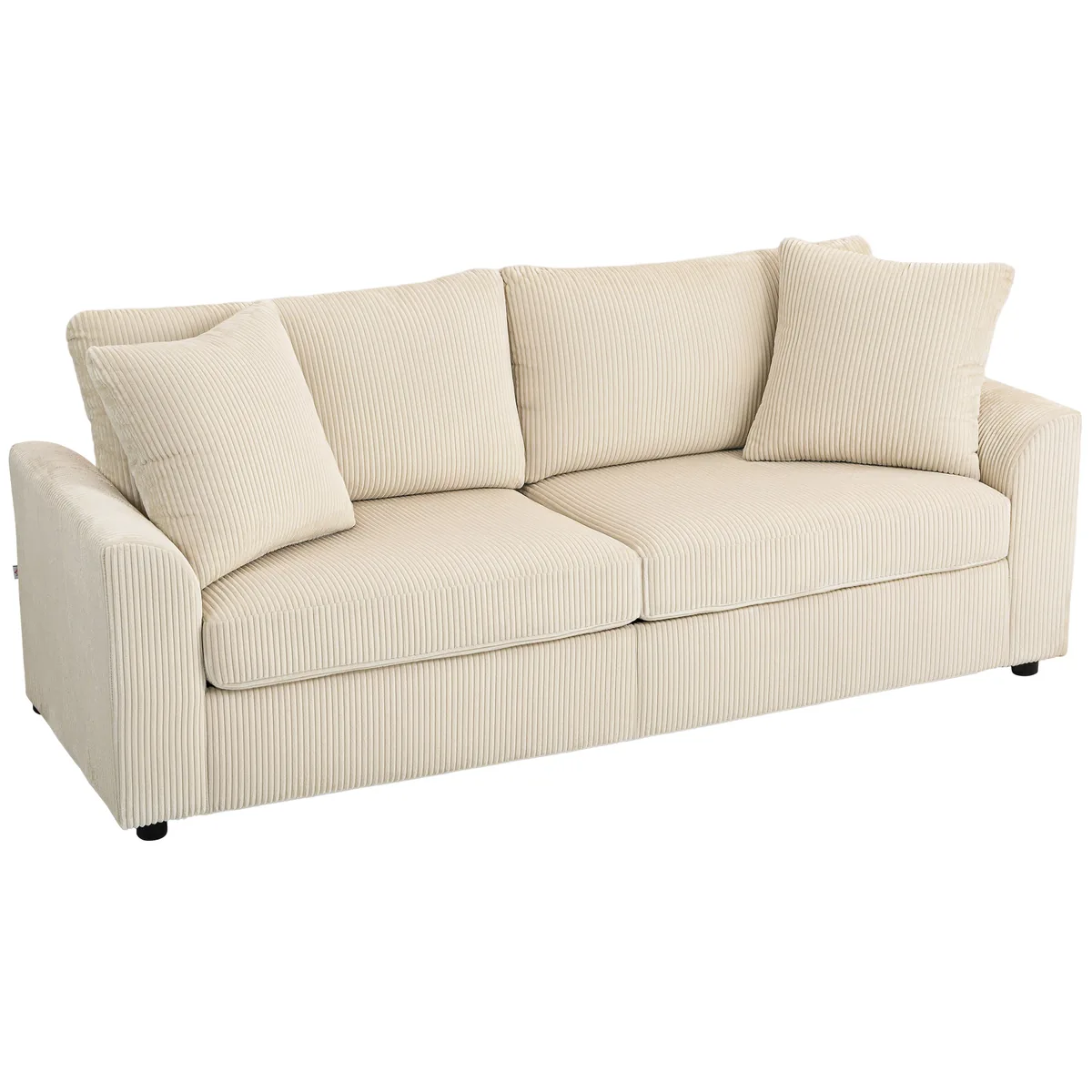 Canapea 3 Locuri Homcom Catifea Reiată 2 Perne 212x80x88cm Crem