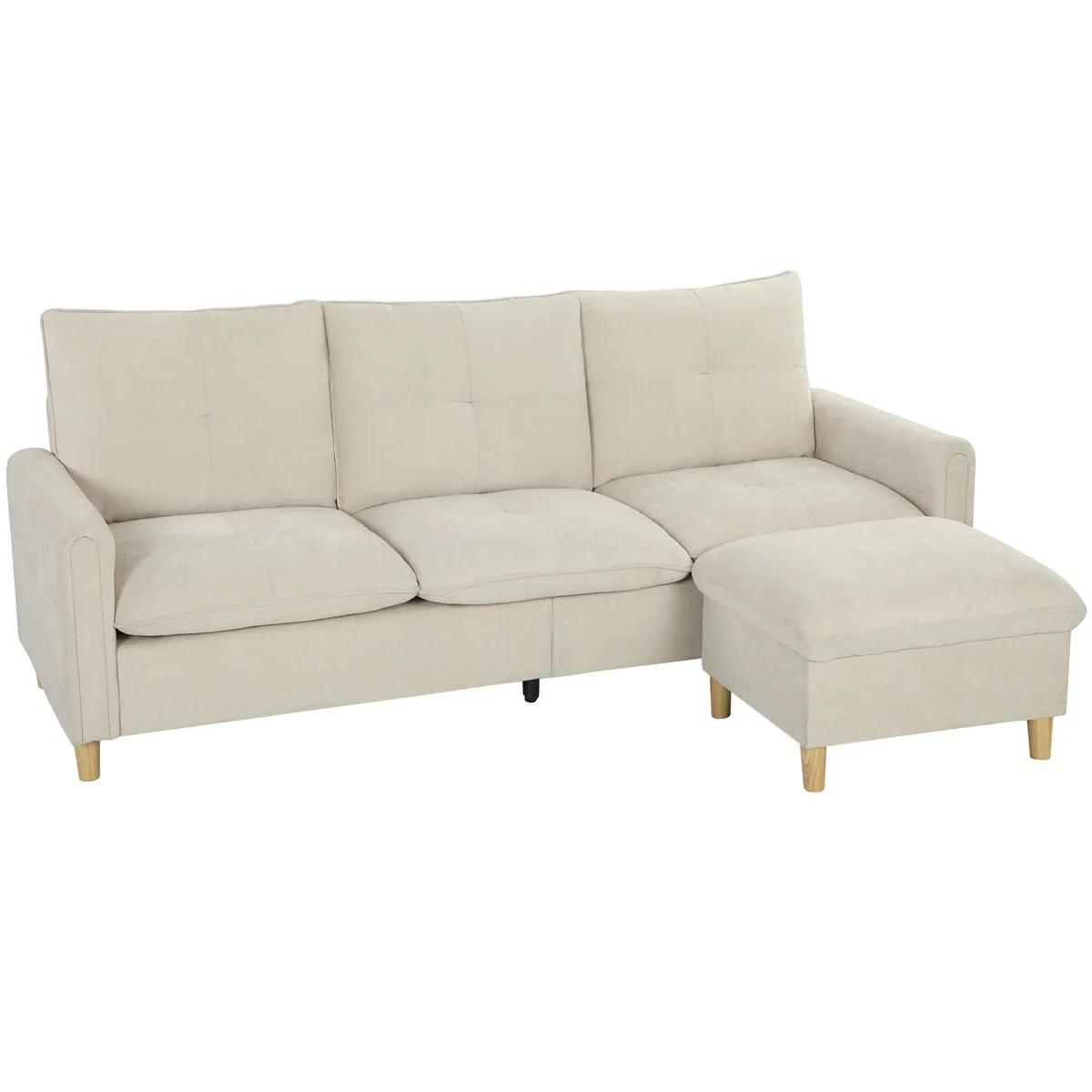 Canapea 3 Locuri Homcom cu Ottoman de Depozitare Modulare 210cm Crem
