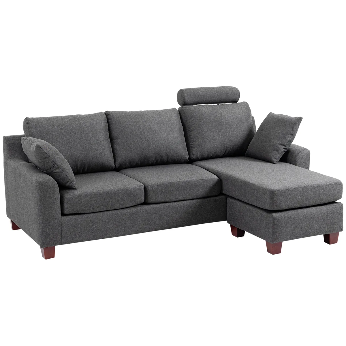 Canapea 3 Locuri Homcom cu Taburet si Perna Gri Inchis 194x80x86cm