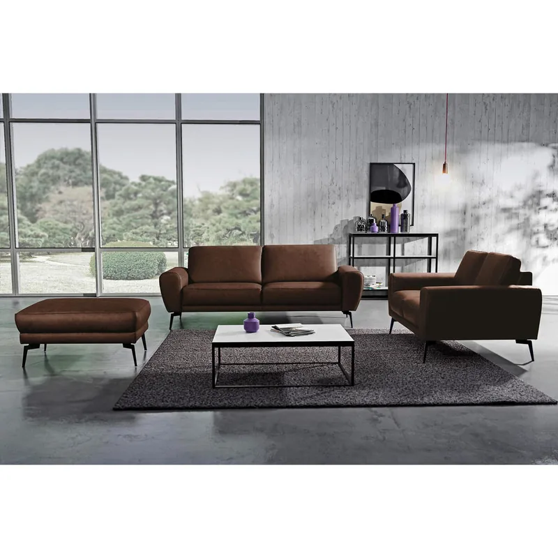 Canapea 3 Locuri Livetastic Piele Naturala Maro Inchis Negru
