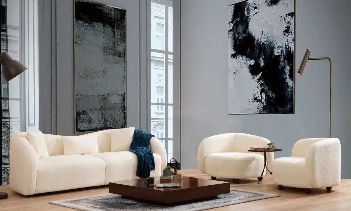 Canapea 3 Locuri Salvador Venedik Crem 236x76x91cm - imagine 4