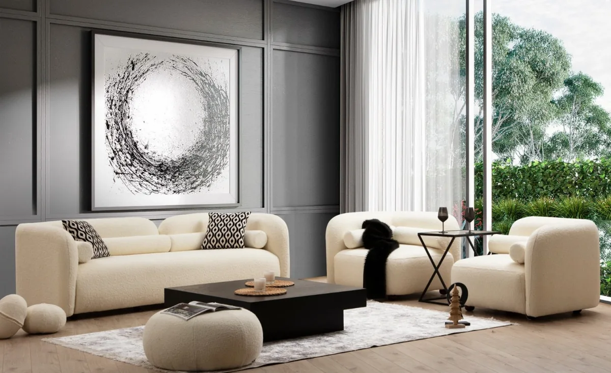 Canapea 3 Locuri Victoria Crem 228x74x90cm Salvador