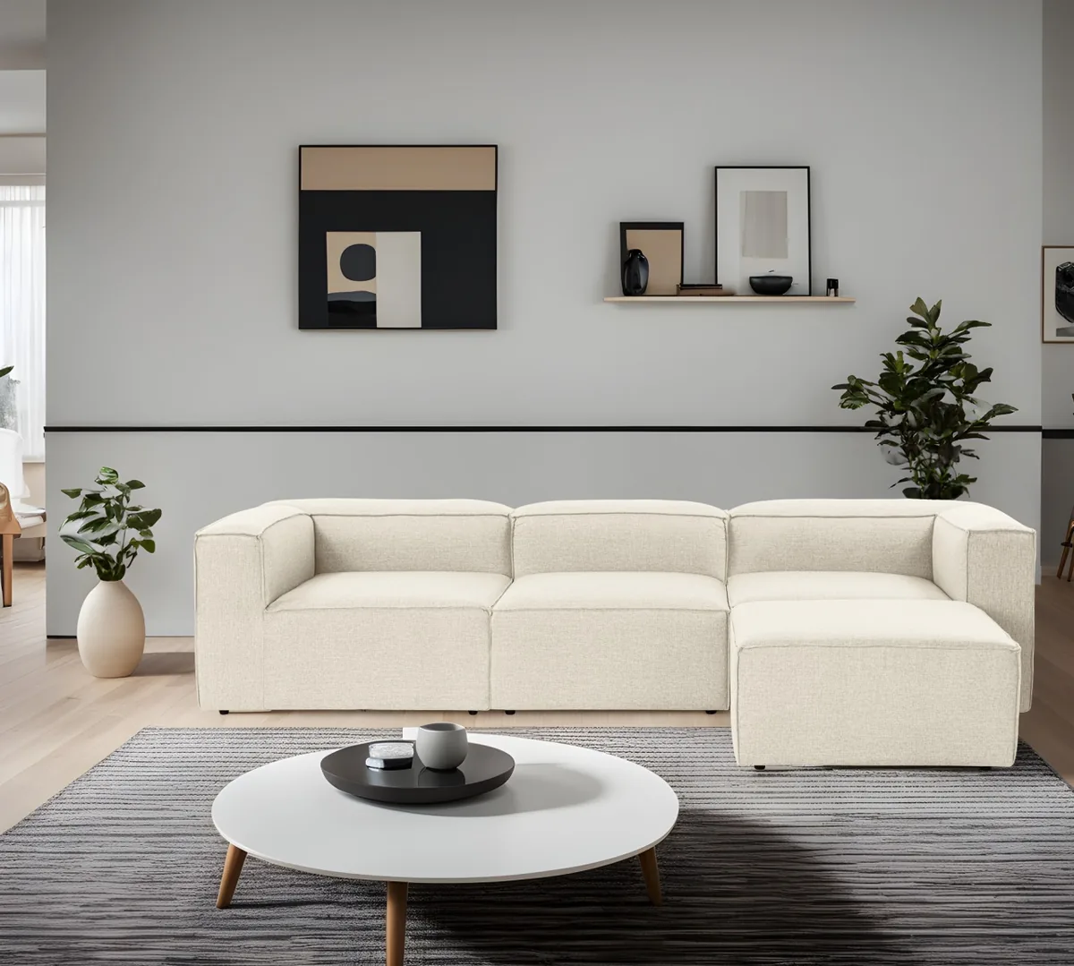 Canapea Coltar Dreapta Salvador Fora Ecru 296x185x66cm - imagine 2
