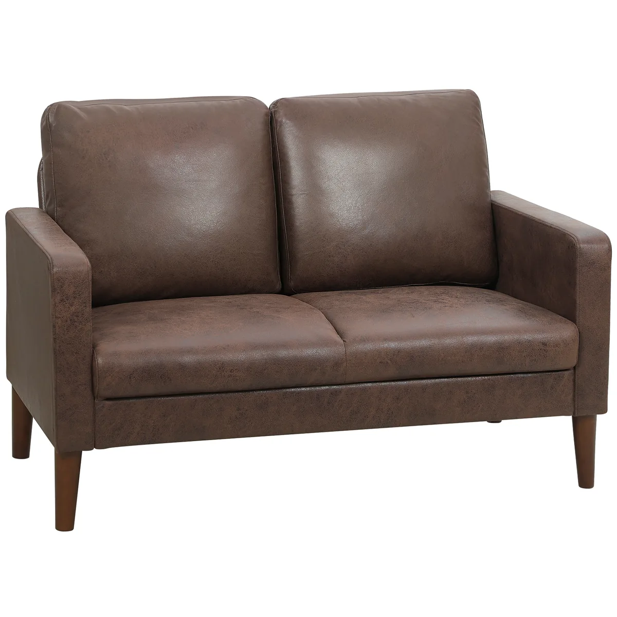Canapea de 2 Locuri Homcom Material Textil Efect Piele Picioare din Lemn Maro
