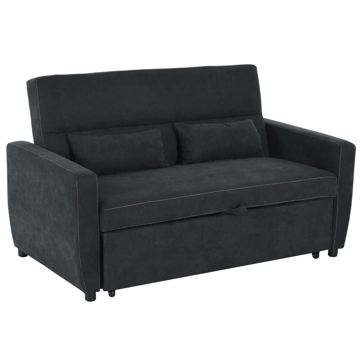 Canapea de Living Homcom 2 Locuri cu Functie de Pat Spatar Reglabil Aspect Catifelat Negru