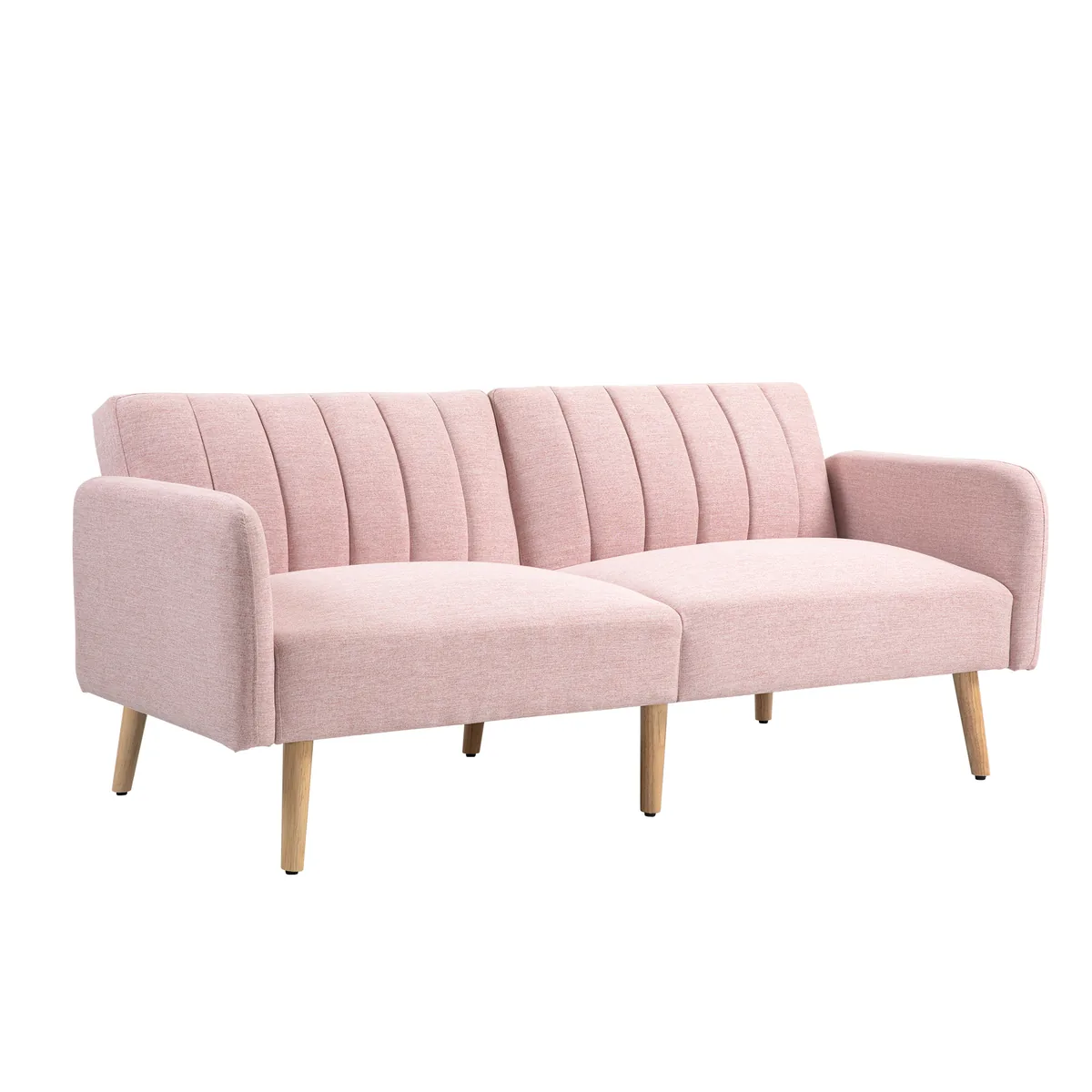 Canapea Extensibila 2 Locuri Homcom Design Scandinavian Spatar Inclinat 3 Pozitii Picioare Lemn Tesatura Aspect In Roz