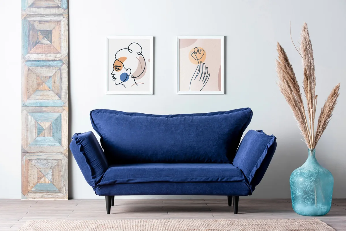 Canapea Extensibila 2 Locuri Salvador Rahim Albastru 150x80cm - imagine 2