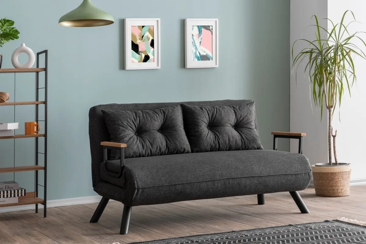 Canapea Extensibila 2 Locuri Salvador Sando Gri Inchis 175x133x41cm - imagine 2