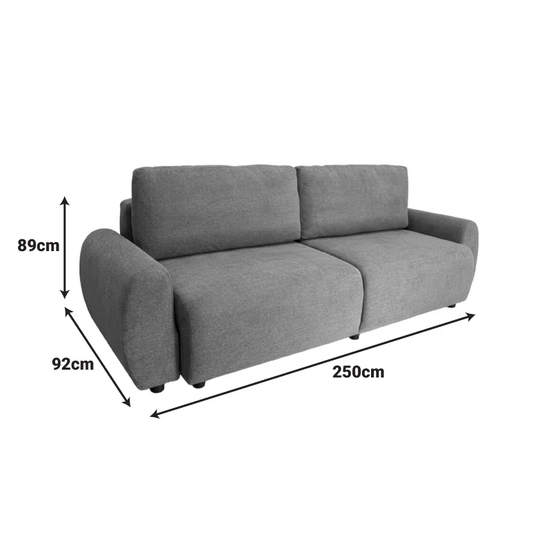 Canapea Extensibila 3 Locuri Pako World Hungie Gri 250x92x89cm - imagine 6