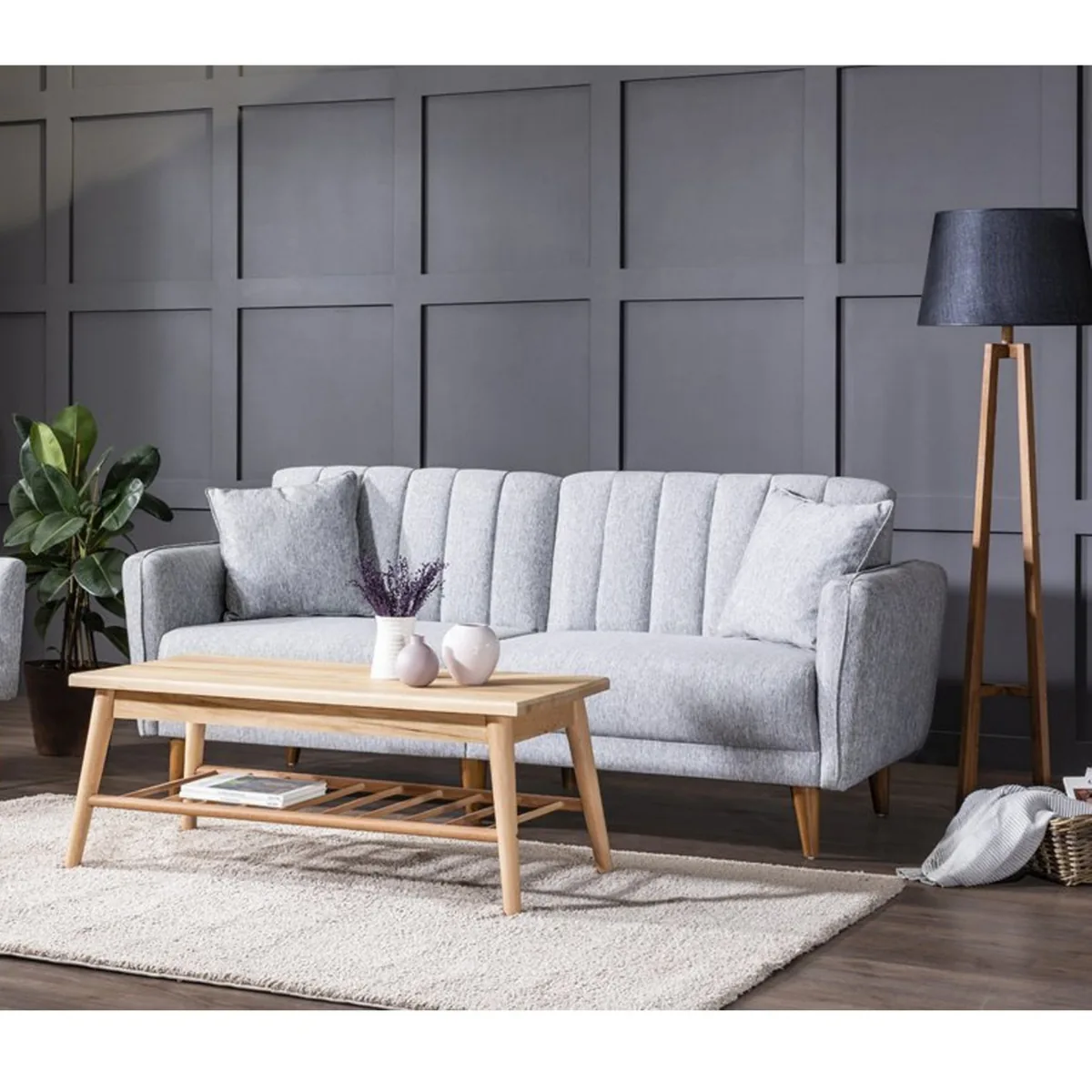 Canapea Extensibila 3 Locuri Salvador Aqua Gri 210x85x82cm - imagine 3