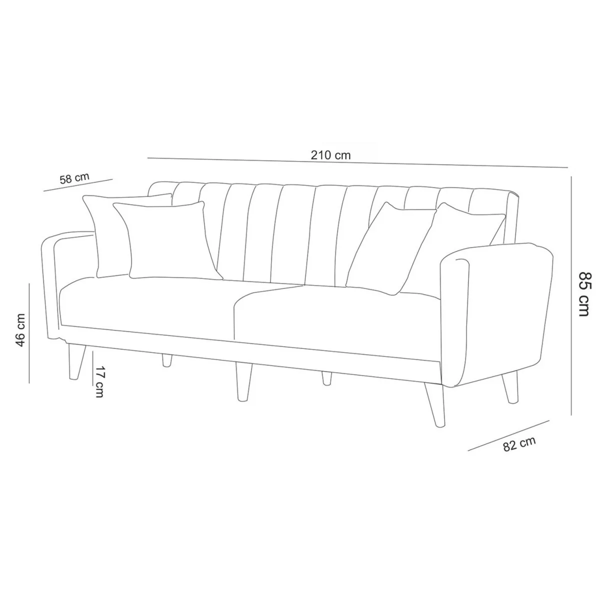 Canapea Extensibila 3 Locuri Salvador Aqua Gri 210x85x82cm - imagine 8
