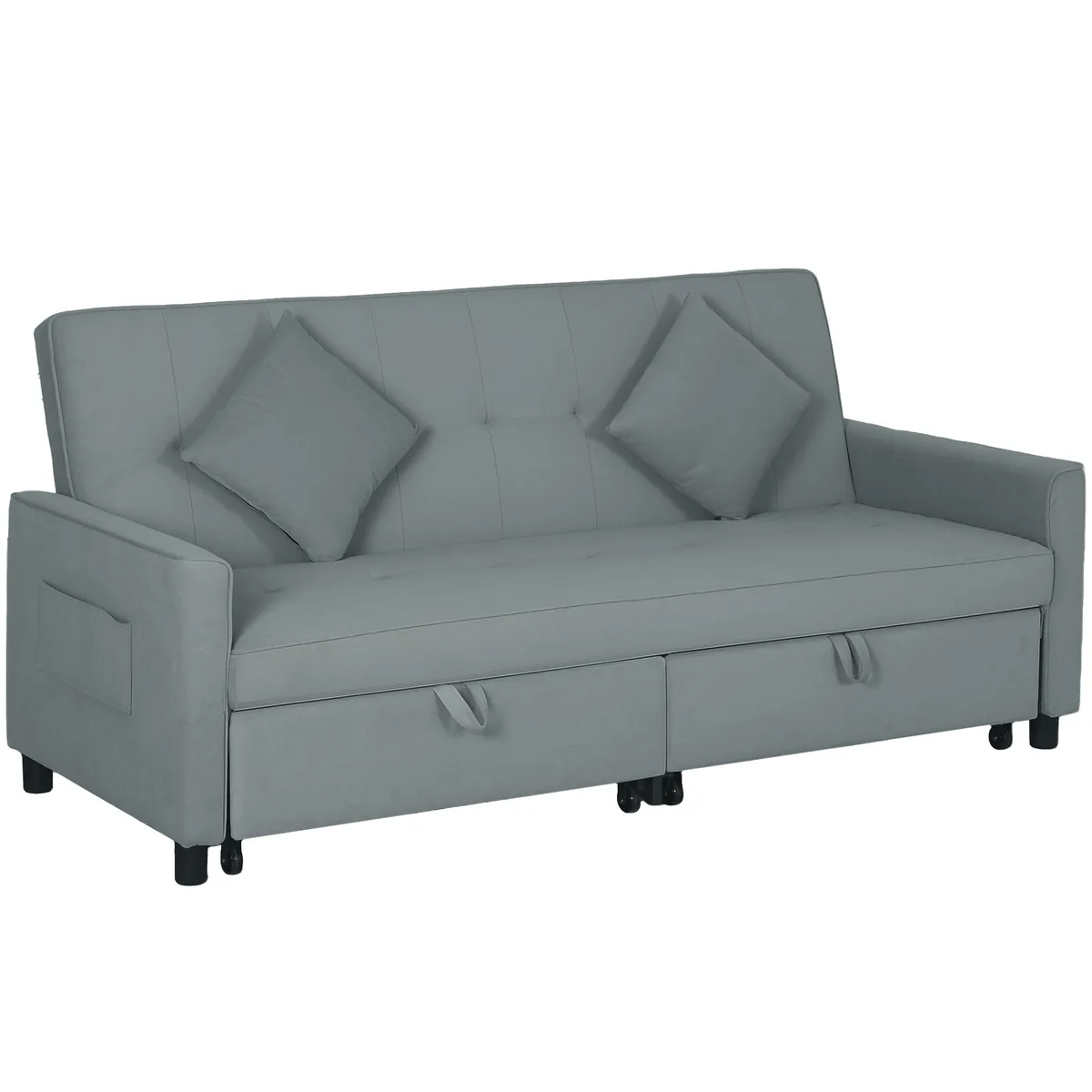 Canapea Extensibila Homcom 3 Locuri cu Brat si 2 Perne Gri 196x90x89cm