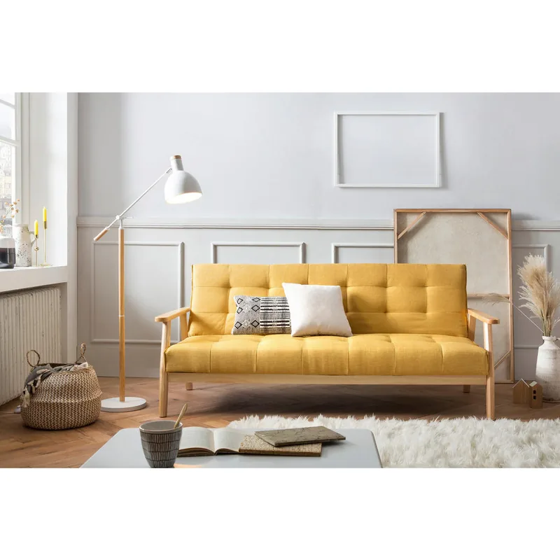 Canapea Extensibila Livetastic Lemn Textil Galben Mustar