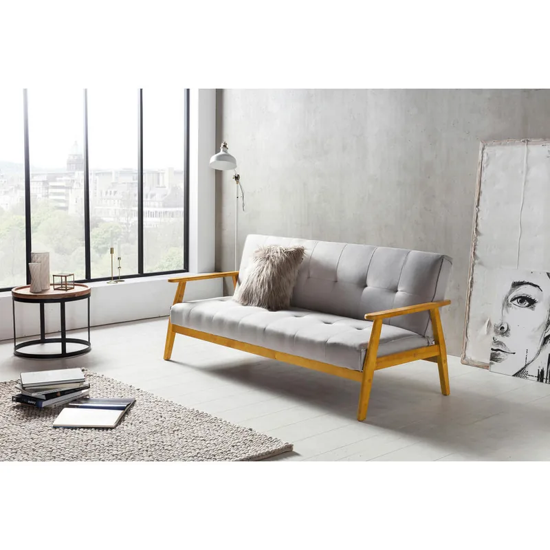 Canapea Extensibila Livetastic Lemn Textil Gri Deschis