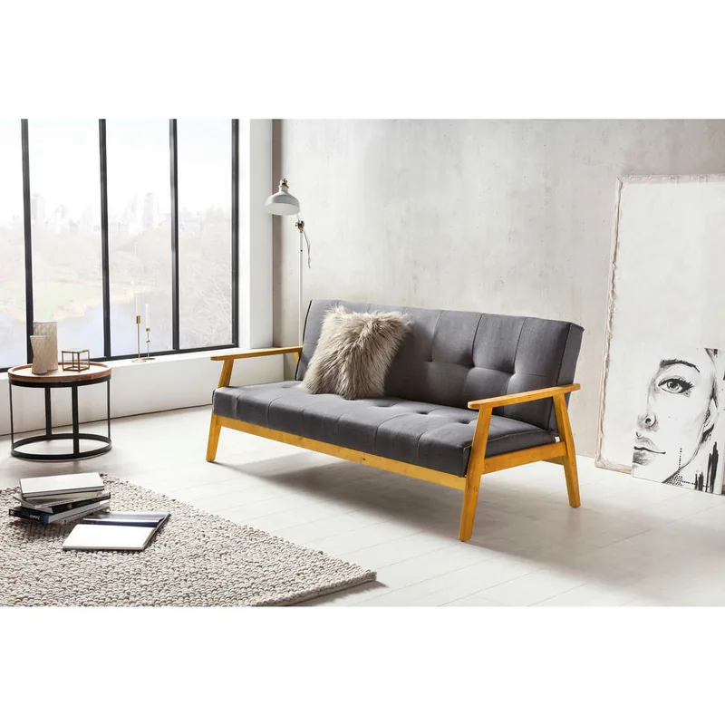 Canapea Extensibila Livetastic Lemn Textil Gri Inchis