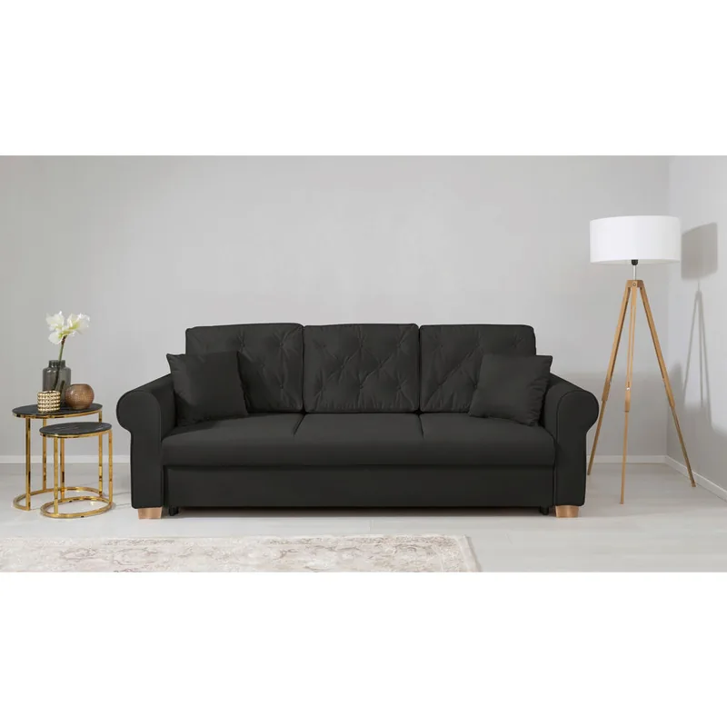 Canapea Extensibila MID.YOU Textil Negru 3 Locuri