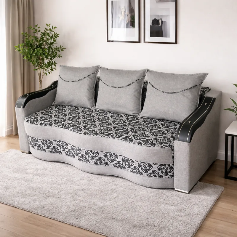 Canapea Extensibila Mobila Simalex Diana 3 Locuri cu Lada de Depozitare Gri cu Negru 220x100x80