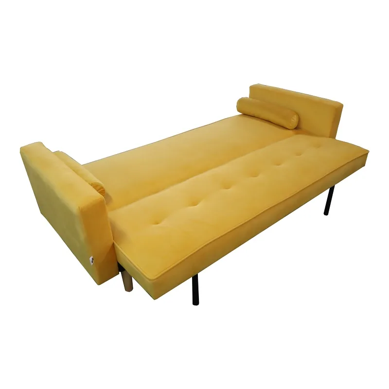 Canapea Extensibila Success Catifea Galbena 190x80x84 cm - imagine 2