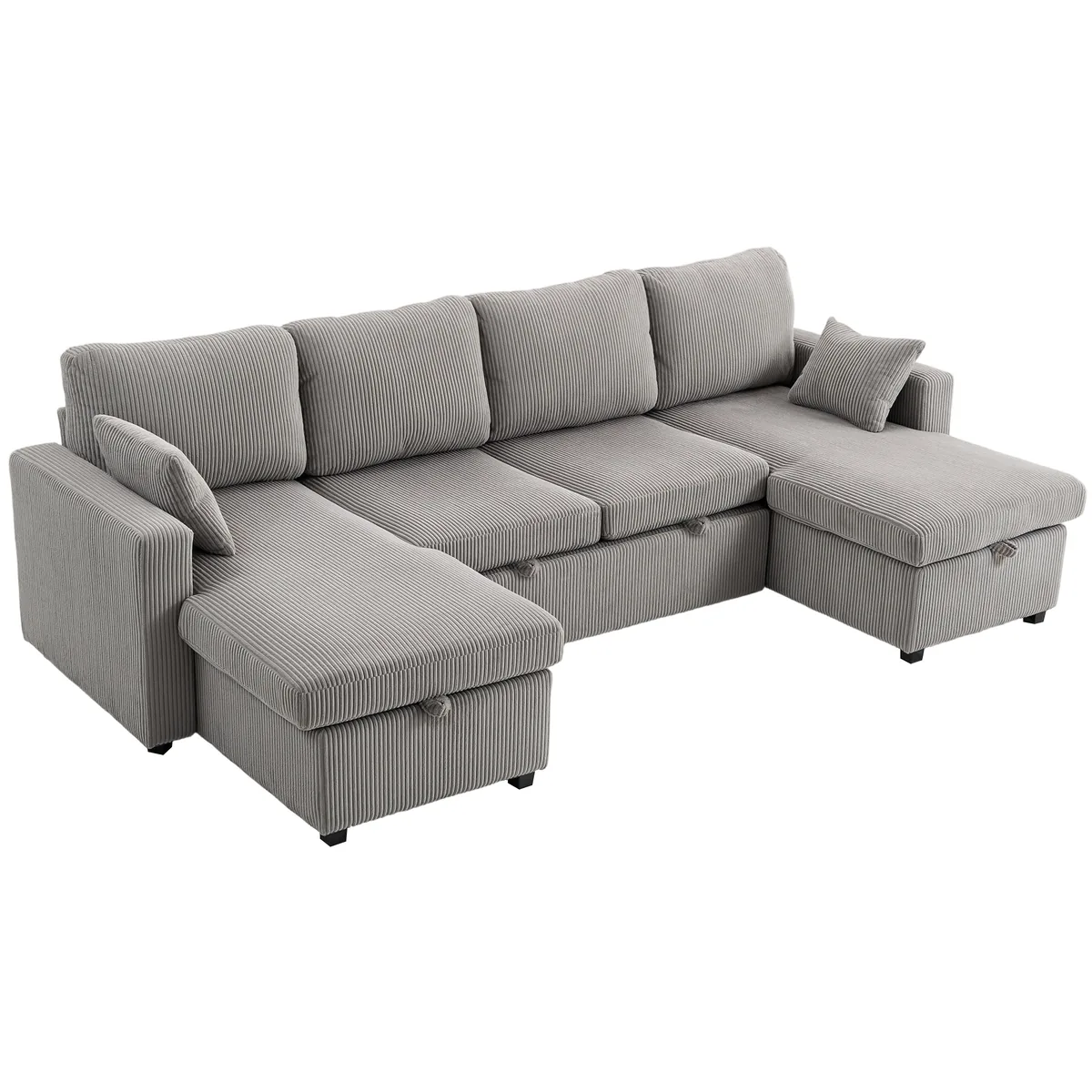 Canapea Extensibila U Homcom Catifea Reiatata 282x140x86cm Gri