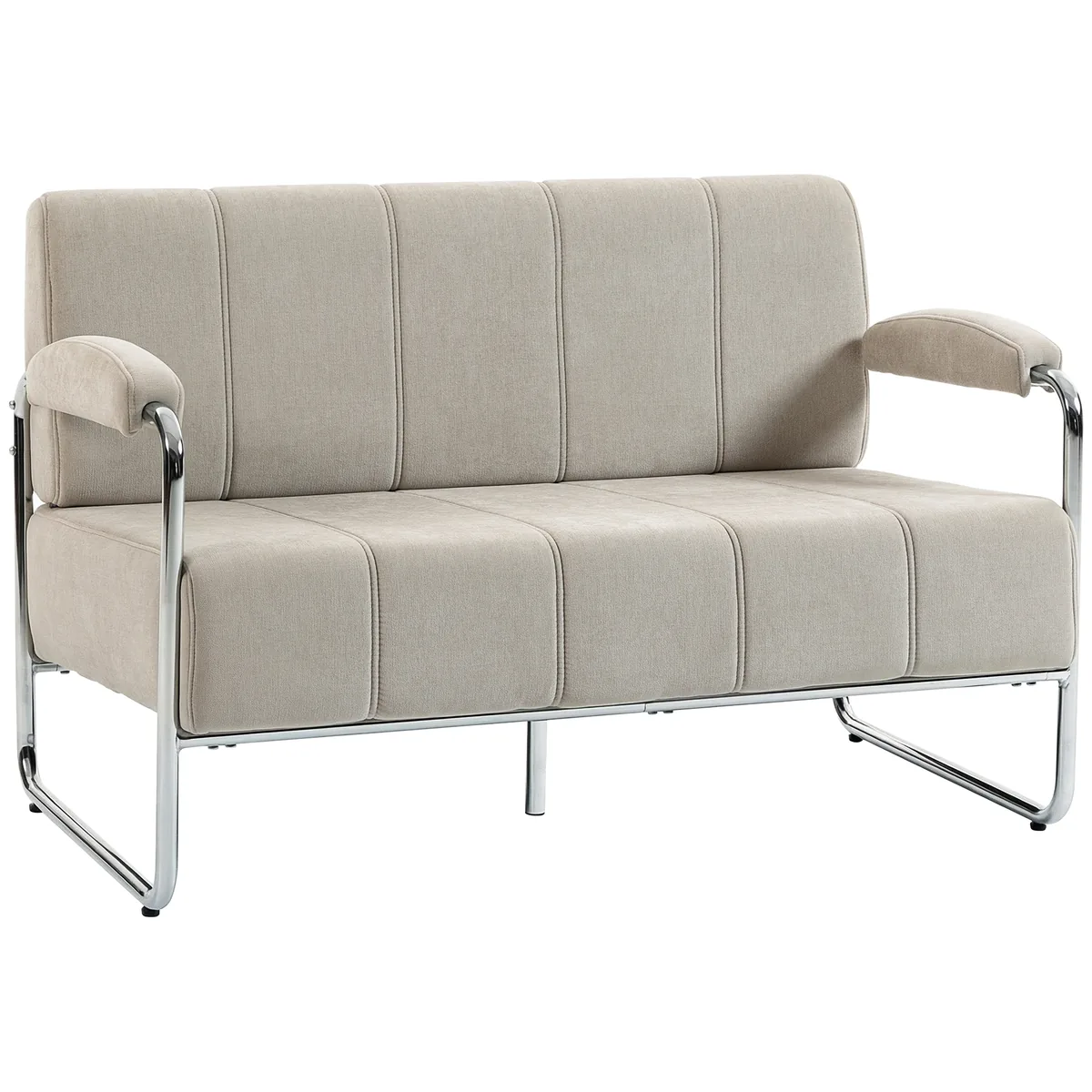 Canapea Homcom 2 Locuri Chenille Cusături Duble Bej 120x73x76cm