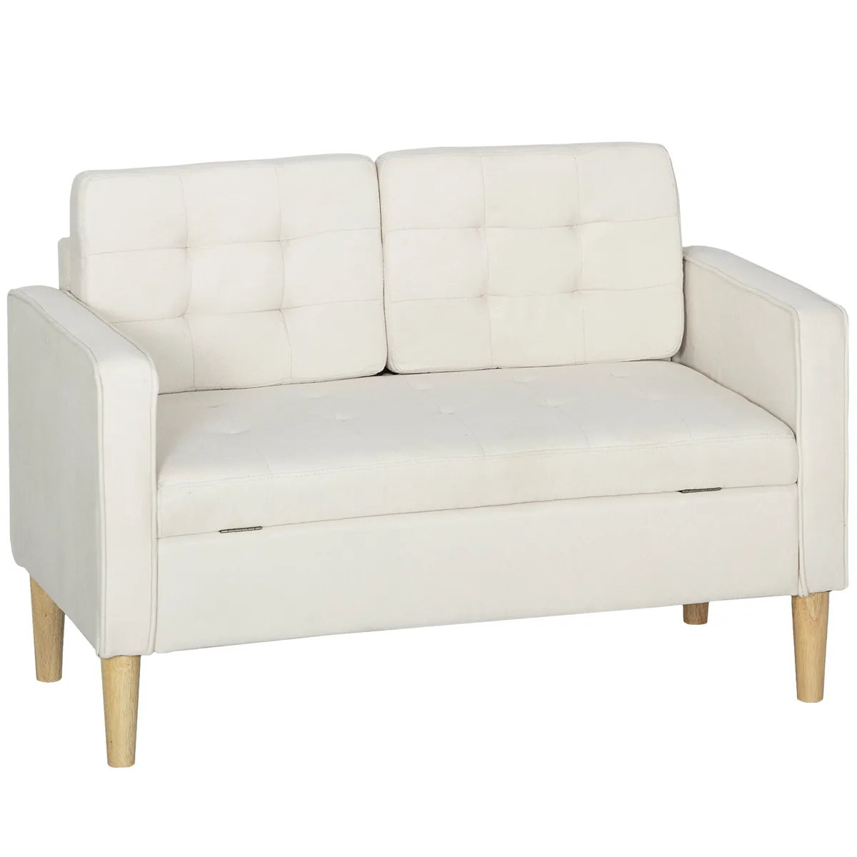 Canapea HOMCOM 2 Locuri cu Spatiu de Depozitare Alb Crem 117x62x78cm