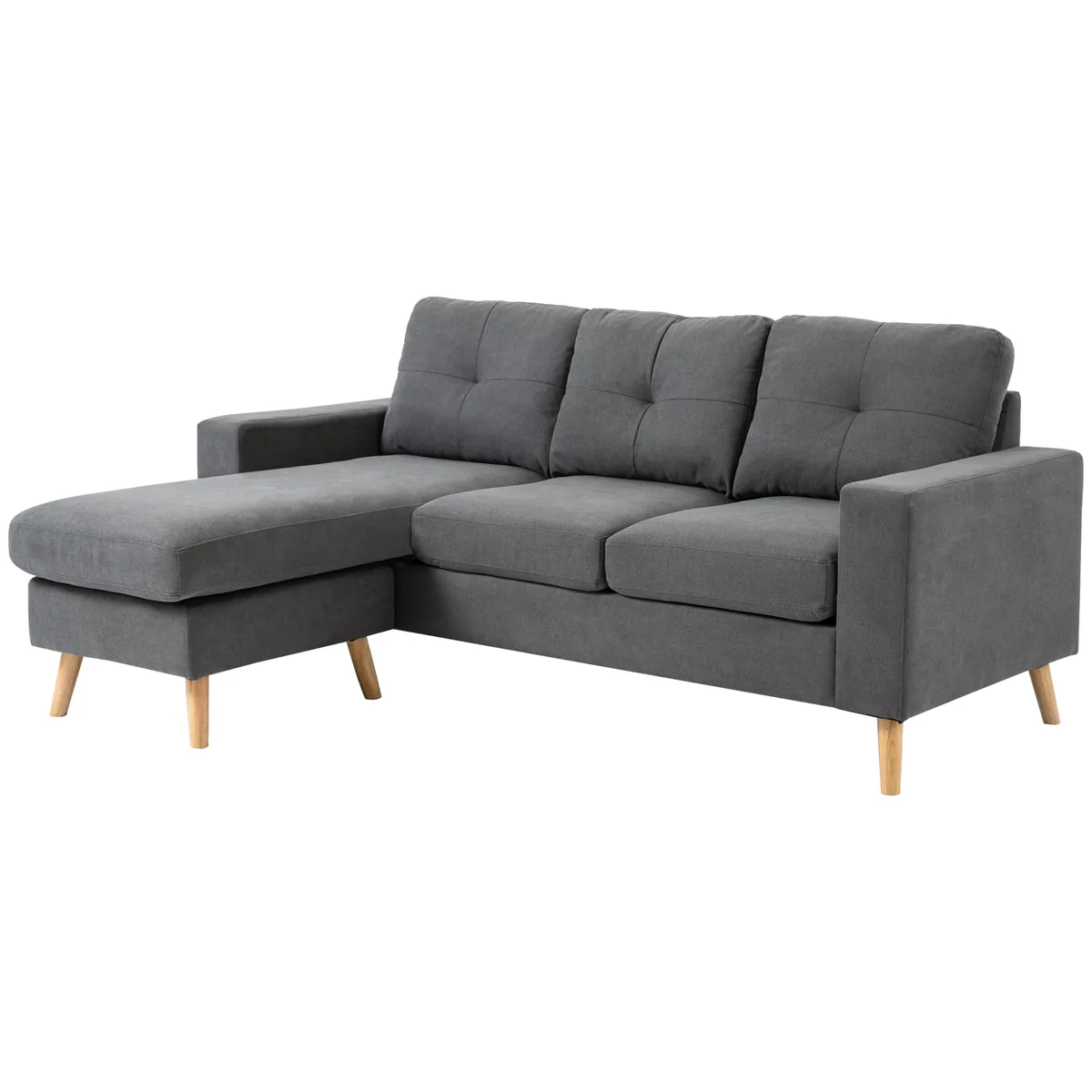 Canapea Homcom 3 Locuri L cu Sezlong Gri Inchis 193x136x85cm