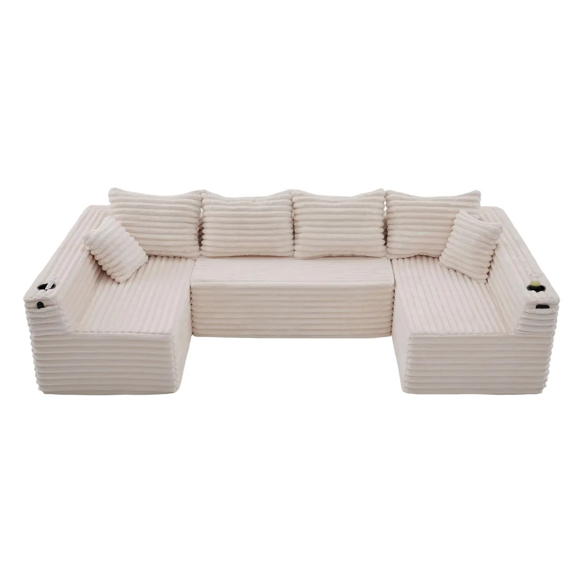 Canapea in Forma de U GomYway Home Catifea Côtelata Bej