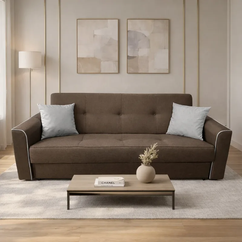 Canapea Mobila Simalex VERA Extensibila 3 Locuri Lada de Depozitare Maro Gri 225x90x90
