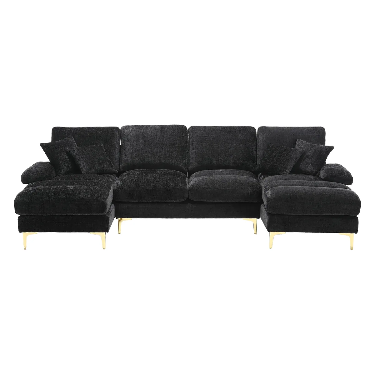 Canapea Modulara Gomyway U Chenille Dublu Sezlong Rabatabil Negru